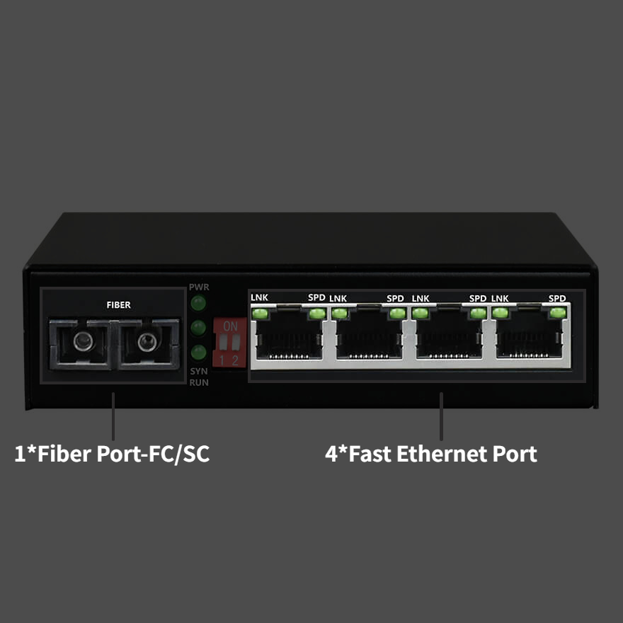 4 Port Fast Ethernet POE Media Converter Over Fiber