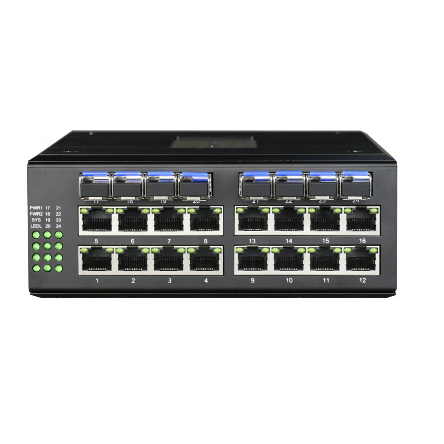 Industrial Rail-type Lite Managed 16* Gigabit Electrical + 8*Gigabit SFP Optical Network Switch